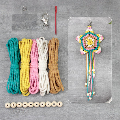 Macrame Kit 5-Pointed Star Keychain Weaving Kit | Multi-Colors |  Fringe + Wood Bead Decor | Wristband/Anti-Lost Strap | Beginner-Friendly