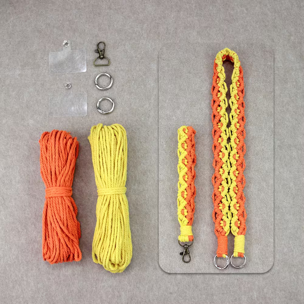 Macrame Kit for Beginners, Boho 2Pcs Square Knot Keychain & Lanyard DIY Kit