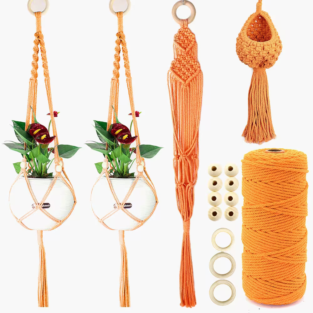 Macrame Kit for Beginners, Boho 4Pcs Plant Hanger DIY Kit for Home & Garden Decor