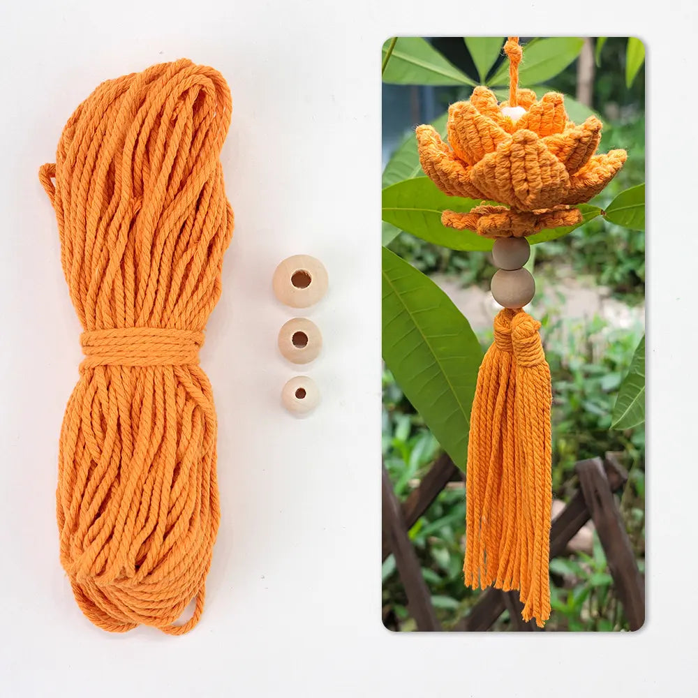 Macrame Kit for Beginners, Boho Lotus Hanging Ornament DIY Kit, Vintage Ethnic Hand‑Woven Craft Set