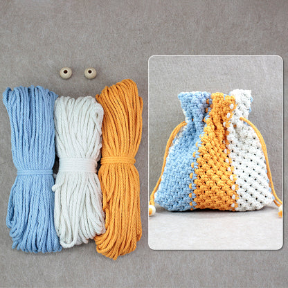 Macrame Kit Fortune Bag Storage Weaving Kit | 3-Color Patchwork | Drawstring Closure | Beginner-Friendly | Bead Accent | DIY Gift