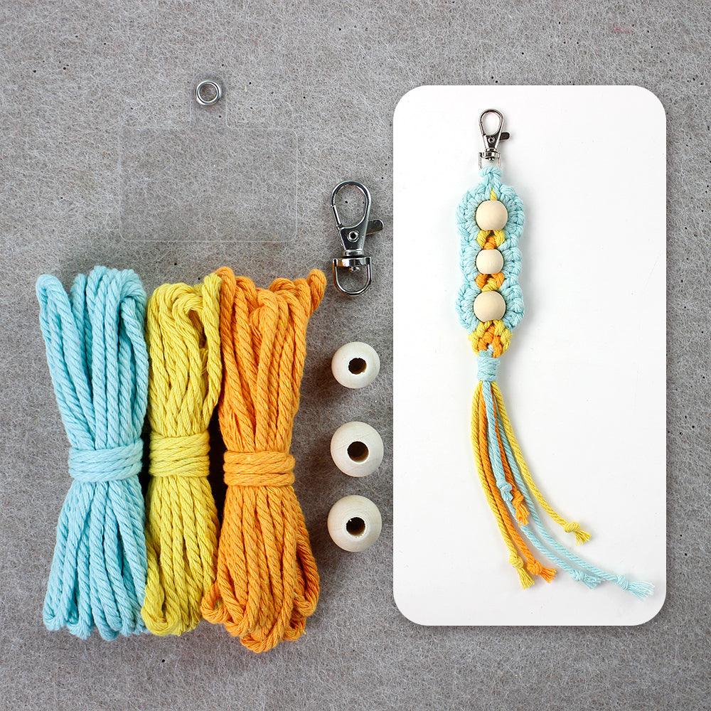 Wood Bead Fringe Keychain Weaving Kit Macrame Kit | Multi-Colors | Exquisite Design | Phone Pendant/Keychain | Beginner DIY Set