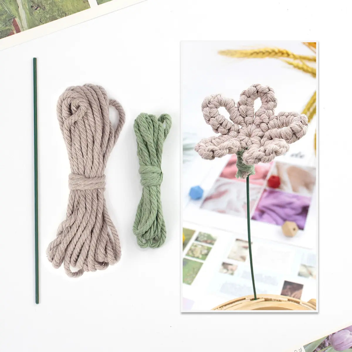 Macrame Kit for Beginners | Hand Woven Flower DIY Set with Weaving Tutorial