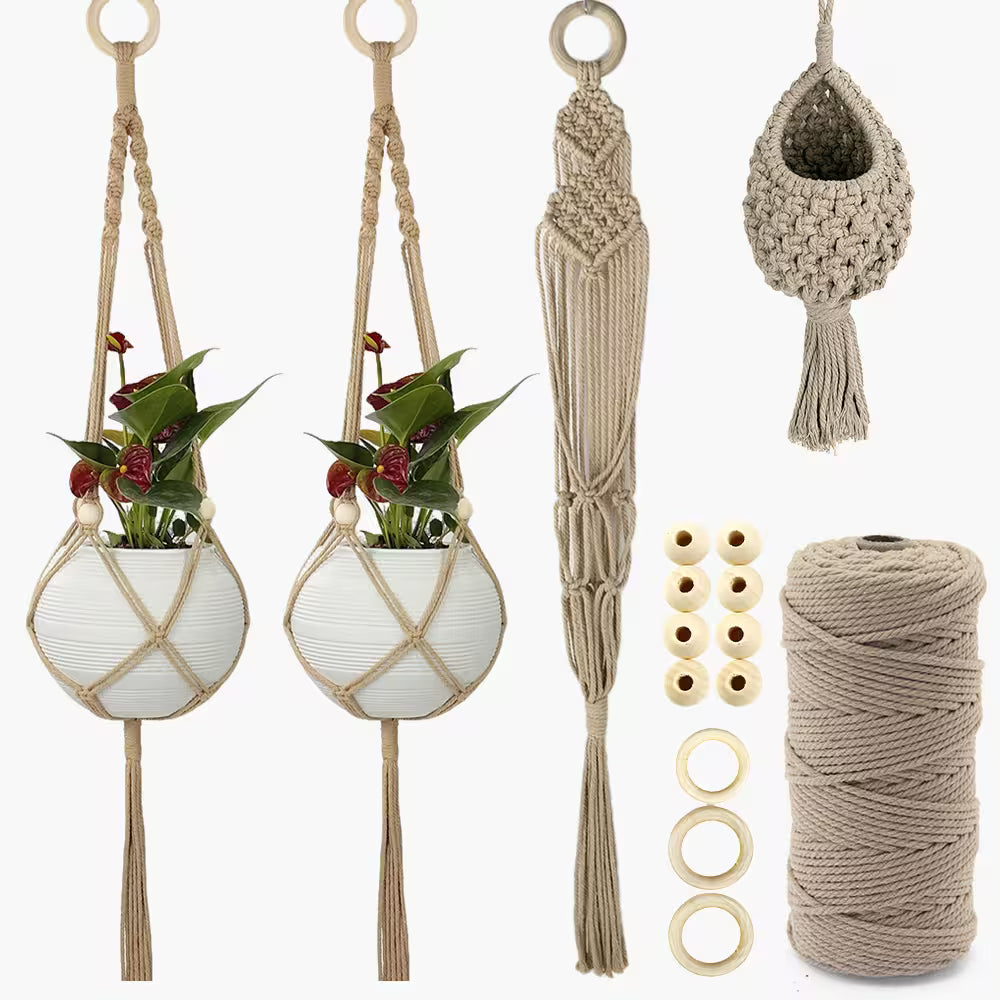 Macrame Kit for Beginners, Boho 4Pcs Plant Hanger DIY Kit for Home & Garden Decor