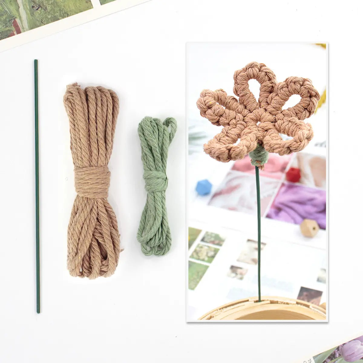 Macrame Kit for Beginners | Hand Woven Flower DIY Set with Weaving Tutorial