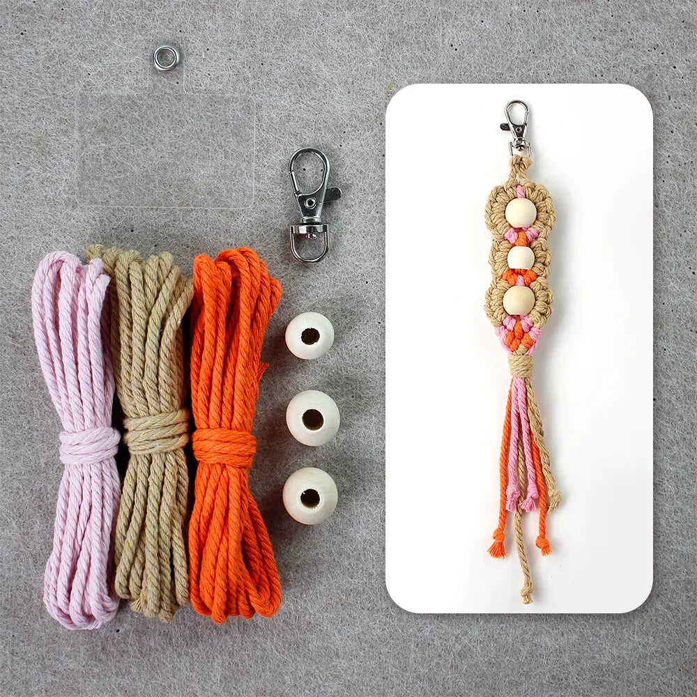 Macrame Kit for Beginners | DIY Wooden‑Bead Macrame Keychain Craft Kit