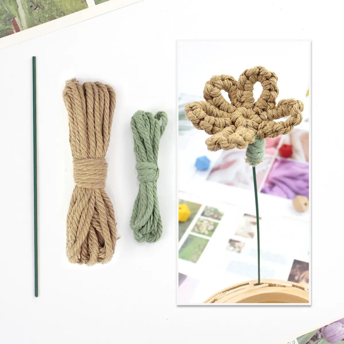 Macrame Kit for Beginners | Hand Woven Flower DIY Set with Weaving Tutorial