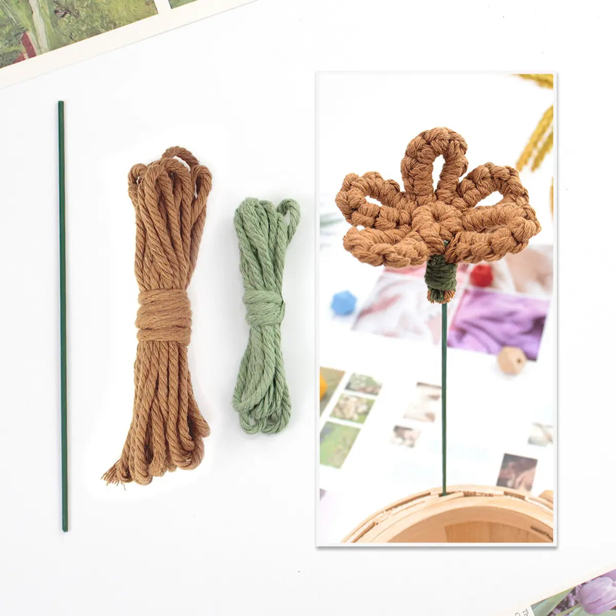 Macrame Kit for Beginners | Hand Woven Flower DIY Set with Weaving Tutorial