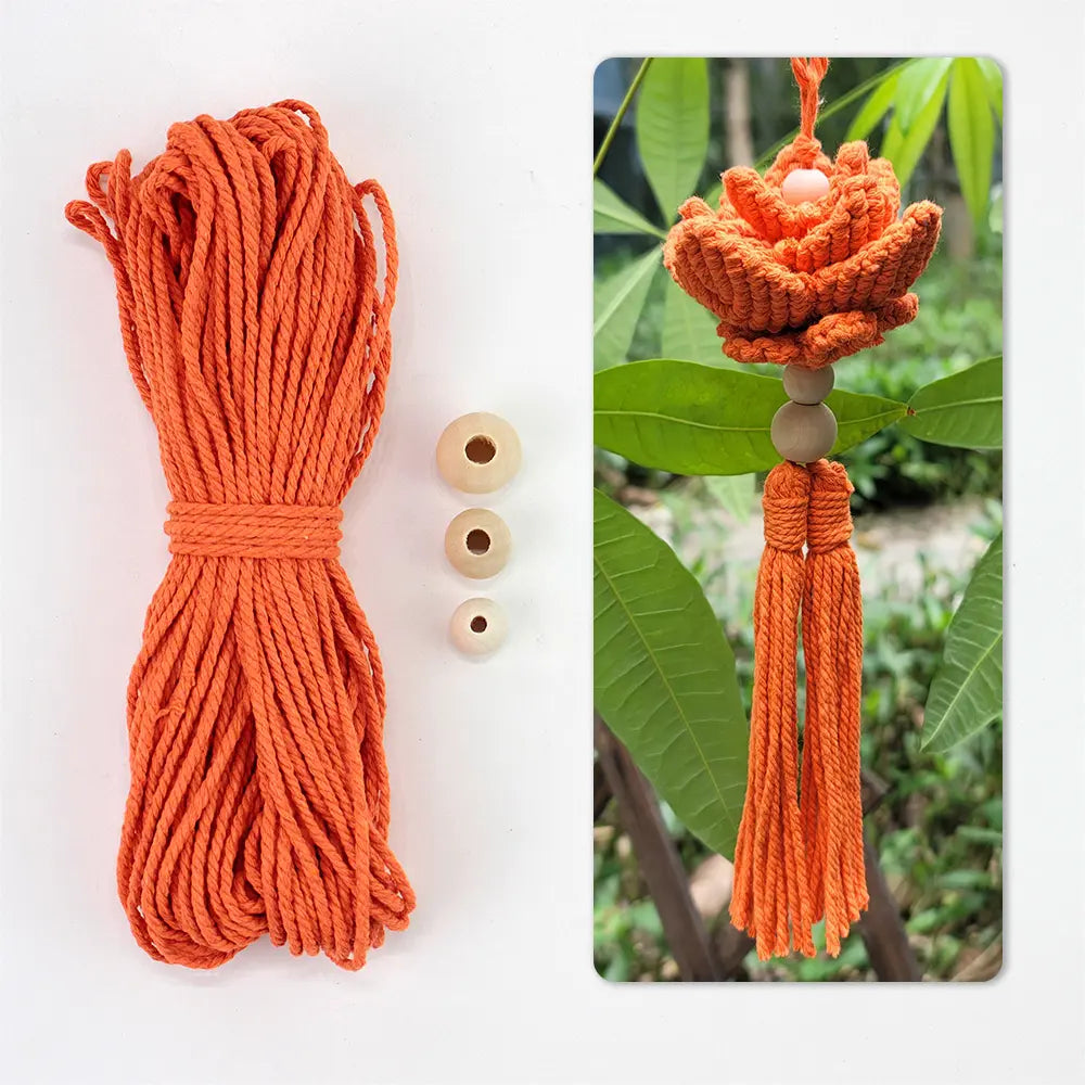 Macrame Kit for Beginners, Boho Lotus Hanging Ornament DIY Kit, Vintage Ethnic Hand‑Woven Craft Set